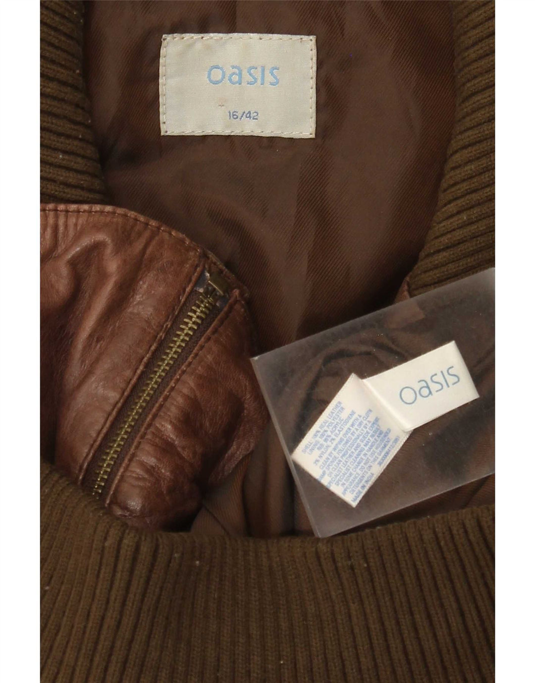Oasis Womens Crop Læderjakke UK 16 Large Brown Colourblock