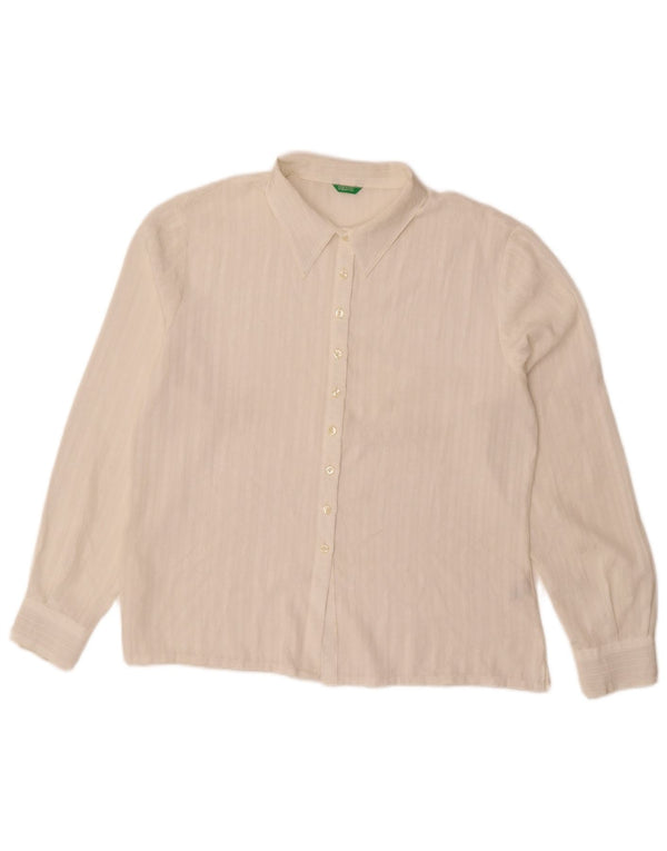 Benetton Chemise Chemisier Femme UK 46 Large Blanc Rayé Polyester