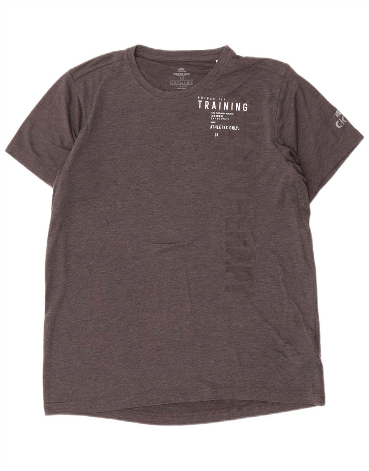 T-shirt grafica Adidas Climalite da uomo Top in poliestere grigio medio