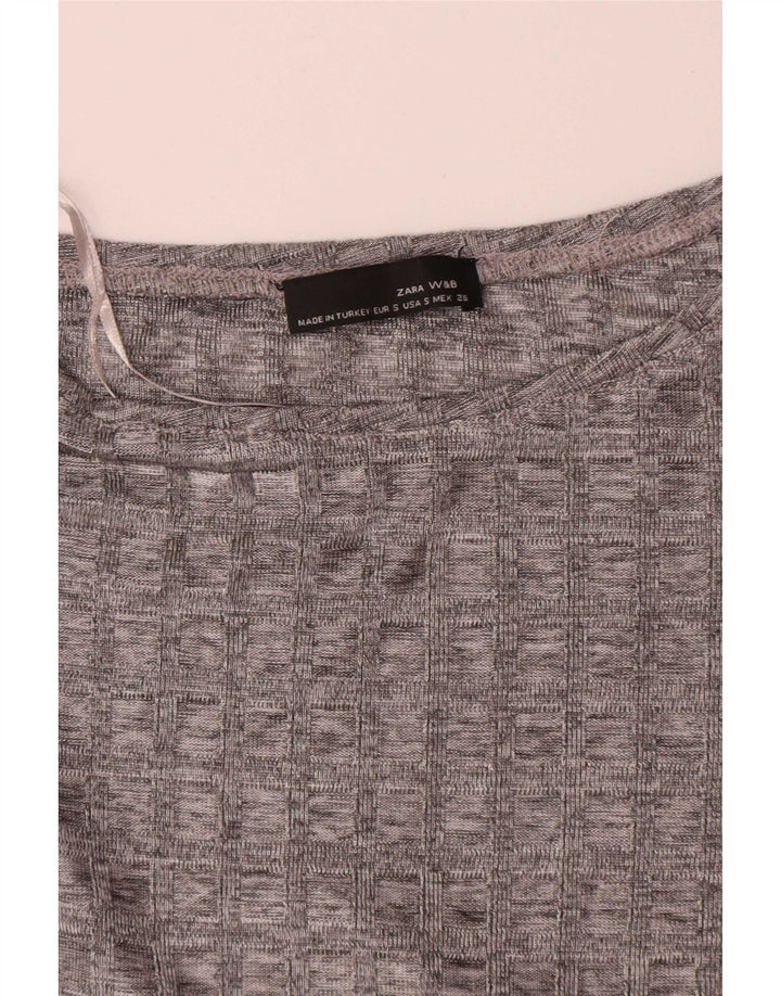 Zara Womens Long Sleeve Tunic Top UK 10 Small Grey Check