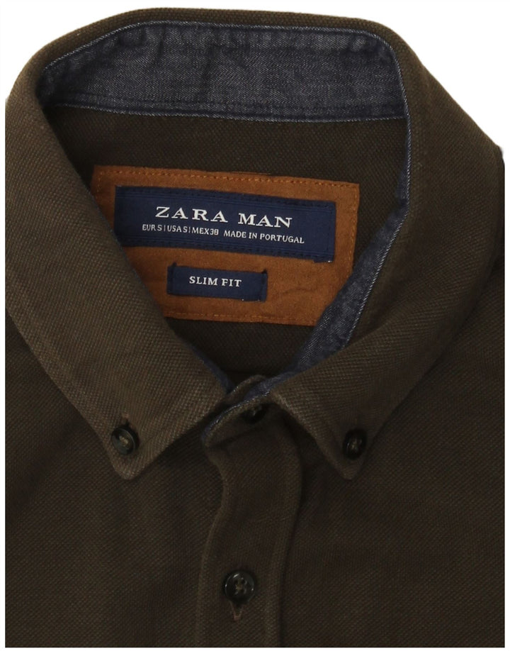 Zara Mens Slim Fit Shirt Small Khaki