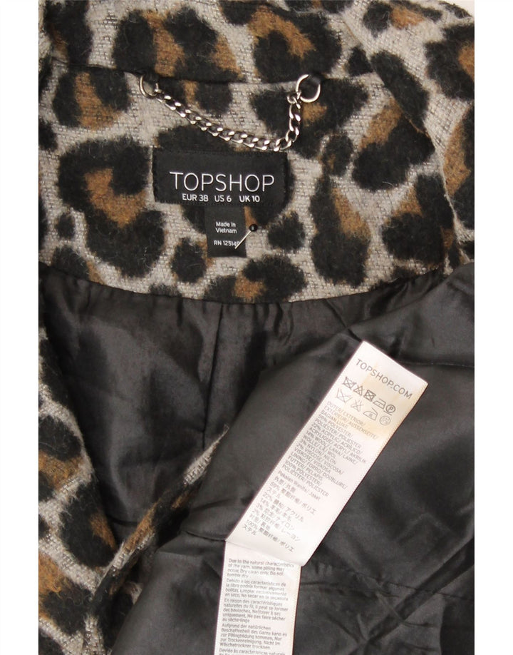 Topshop Womens Oversized Overcoat UK 10 Small Brown Animal Print Polyester