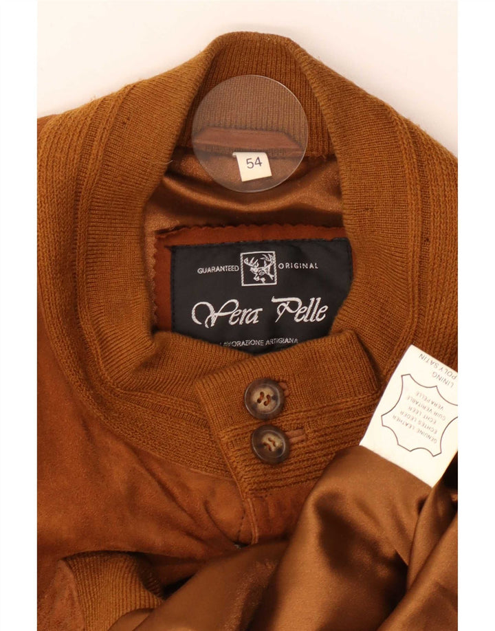 Vintage Mens Suede Bomber Jacket IT 54 2XL Beige Leather