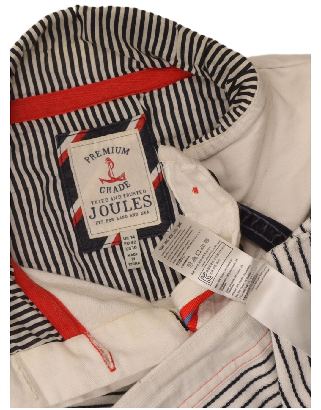 JOULES Womens Button Neck Sweatshirt Jumper UK 14 Medium White Striped