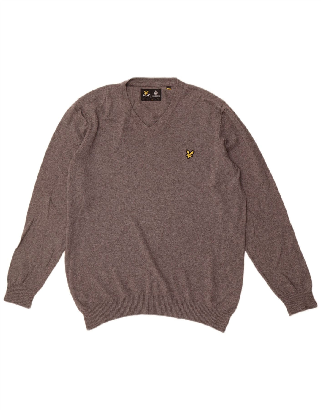 Lyle & Scott Mens V-Neck Jumper Sweater Large Grey Cotton