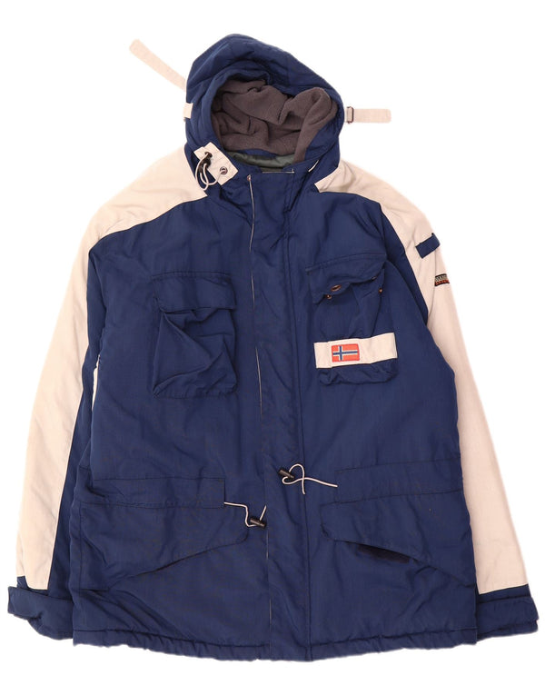 Jaqueta de esqui masculina Napapijri Geographic com capuz UK 42 XL azul marinho Colourblock