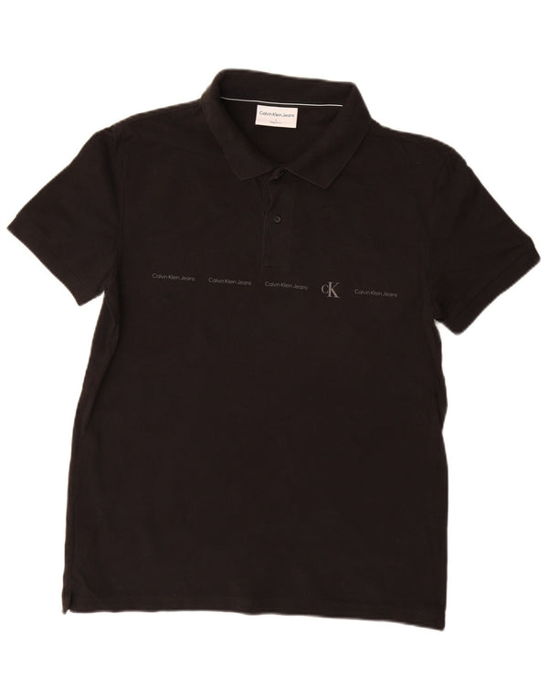 Calvin Klein Jeans Mens Graphic Regular Fit Polo Shirt Large Black Cotton