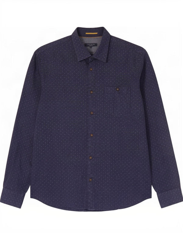 Ted Baker Mens Shirt Size 4 Large Navy Blue Spotted Cotton