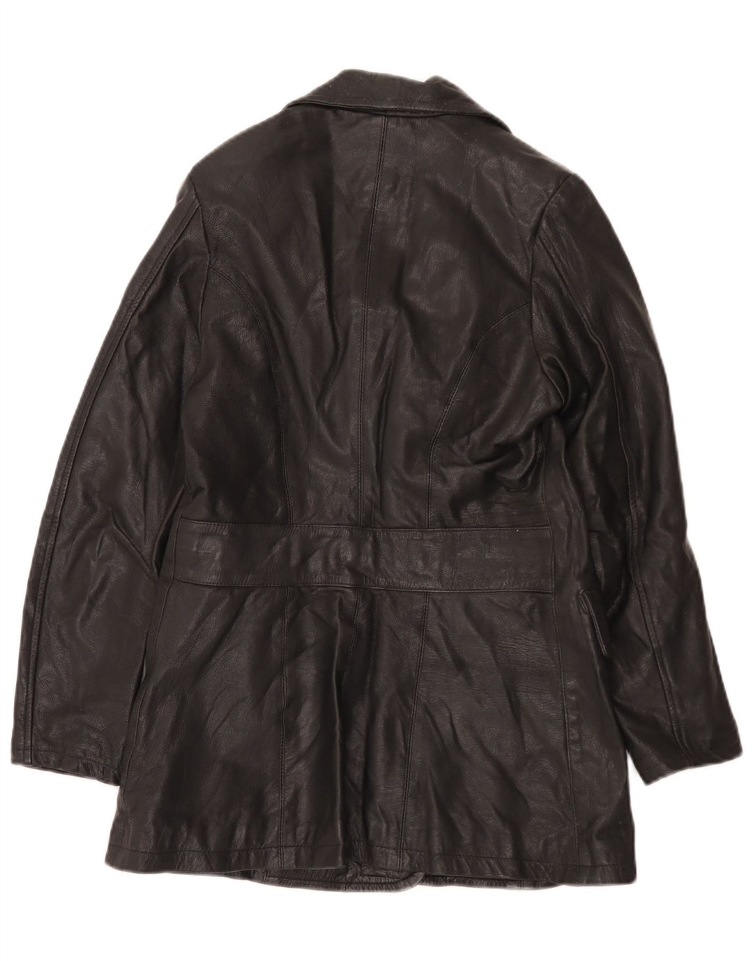Vintage Damen Ledermantel IT 42 Medium Schwarz