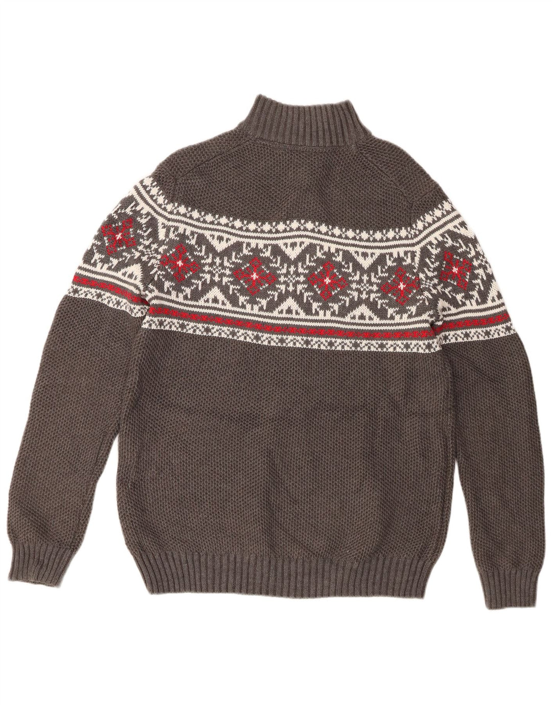 Izod Mens Zip Neck Jumper Sweater Medium Grey Fair Isle Cotton