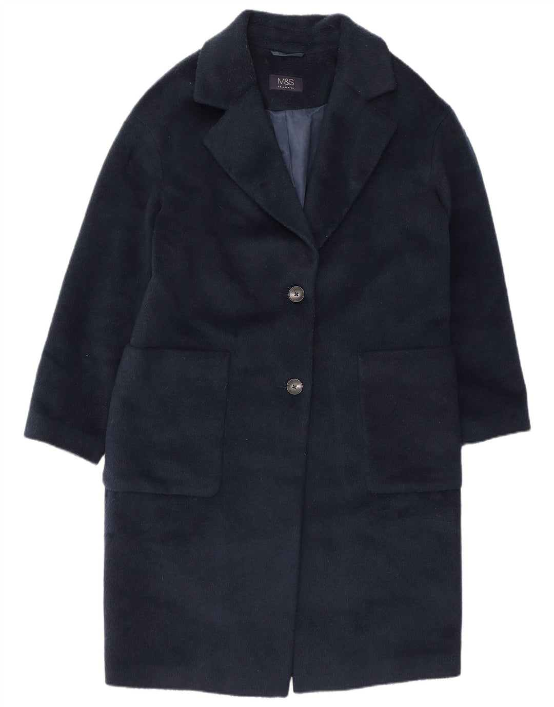 Marks & Spencer Womens Overcoat UK 12 Medium Navy Blue Polyester