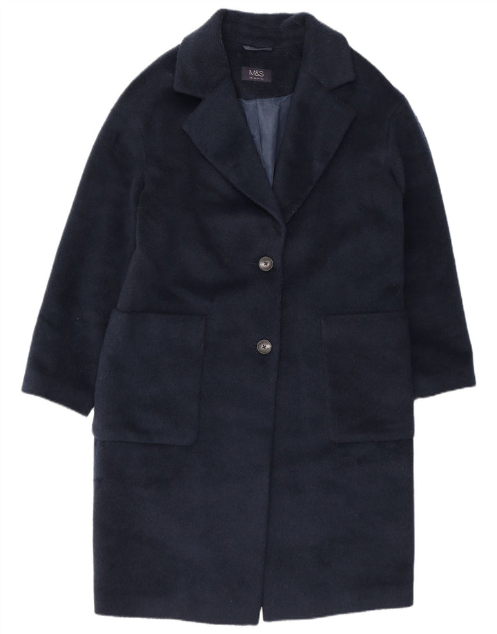 Marks & Spencer Womens Overcoat UK 12 Medium Navy Blue Polyester