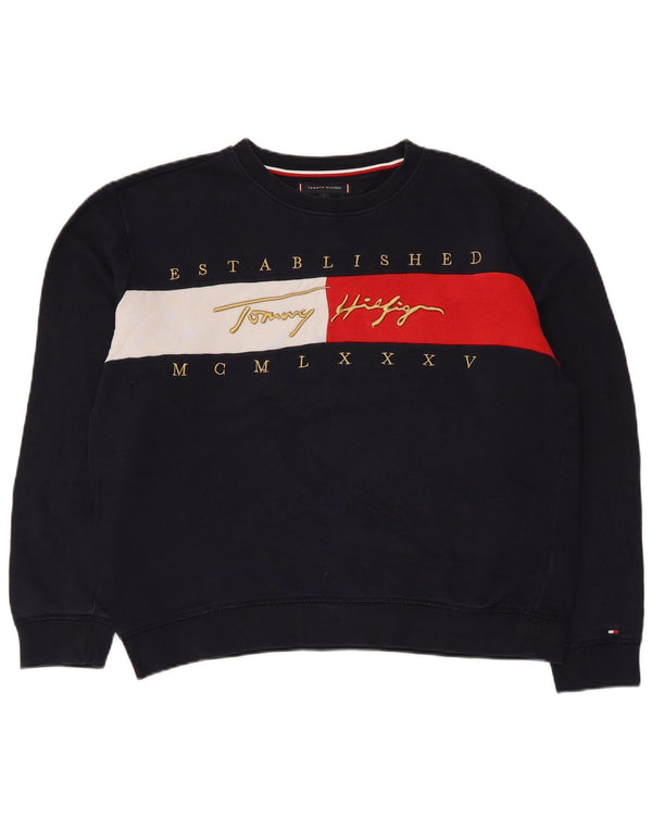 Tommy Hilfiger Donna Felpa Maglione UK 16 Large Blu Navy Colourblock