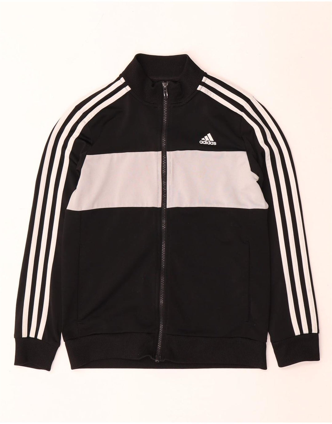 Adidas Boys Tracksuit Top Jacket 11-12 Years Black Colourblock Polyester