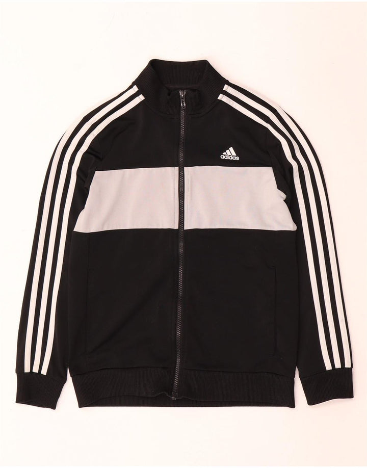 Adidas Boys Tracksuit Top Jacket 11-12 Years Black Colourblock Polyester