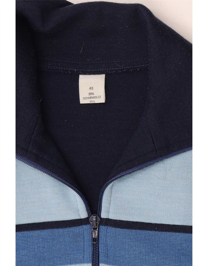 Vintage Mens Tracksuit Top Jacket IT 48 Medium Navy Blue Colourblock