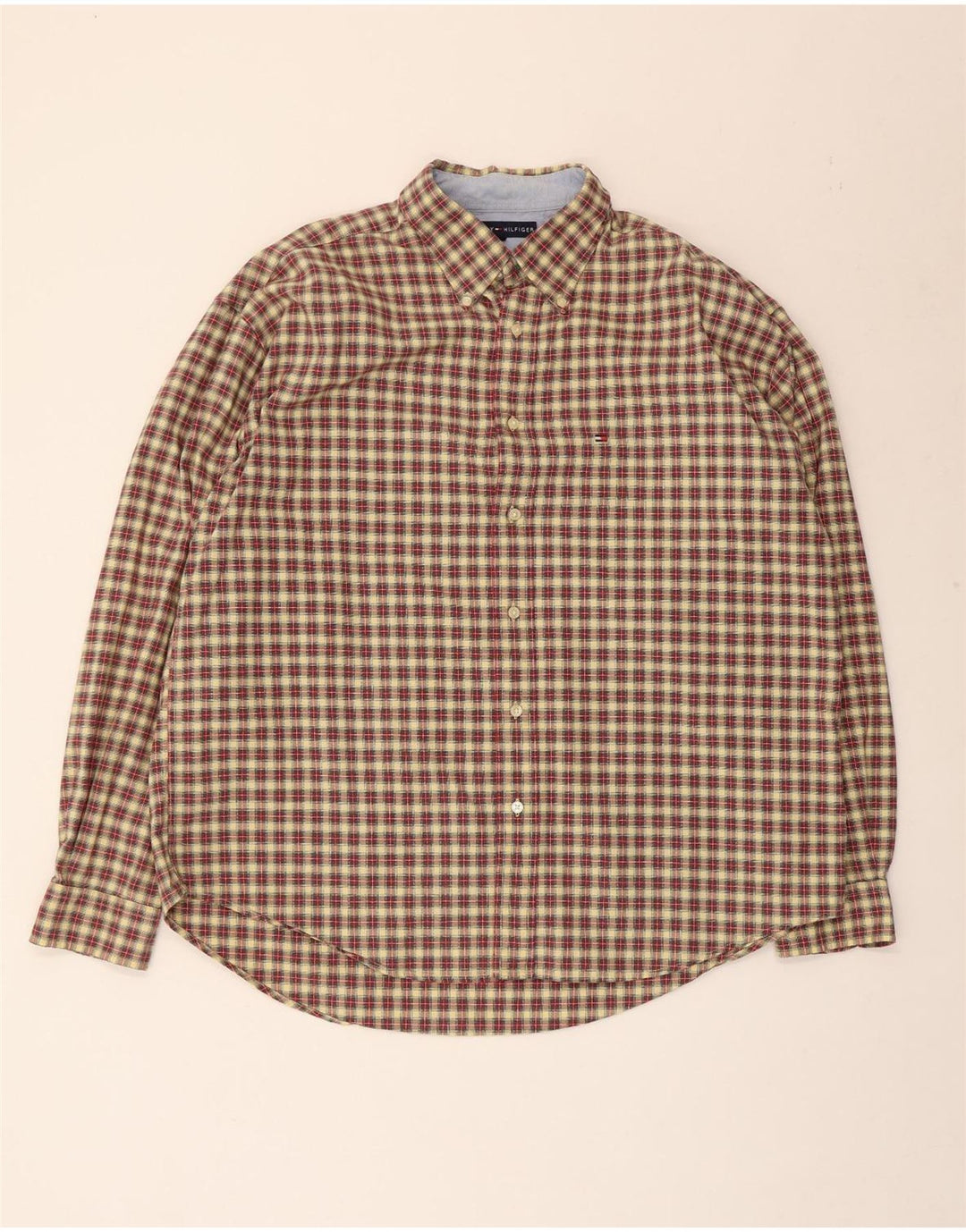 Tommy Hilfiger Mens Shirt XL Beige Check Cotton