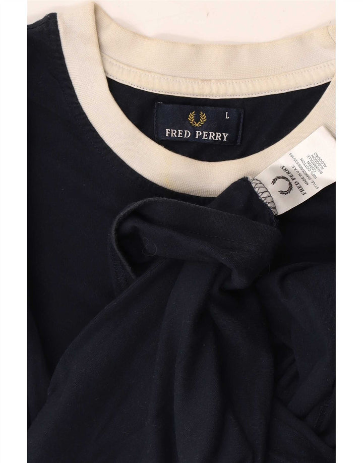 Fred Perry Mens T-Shirt Top Large Navy Blue Cotton