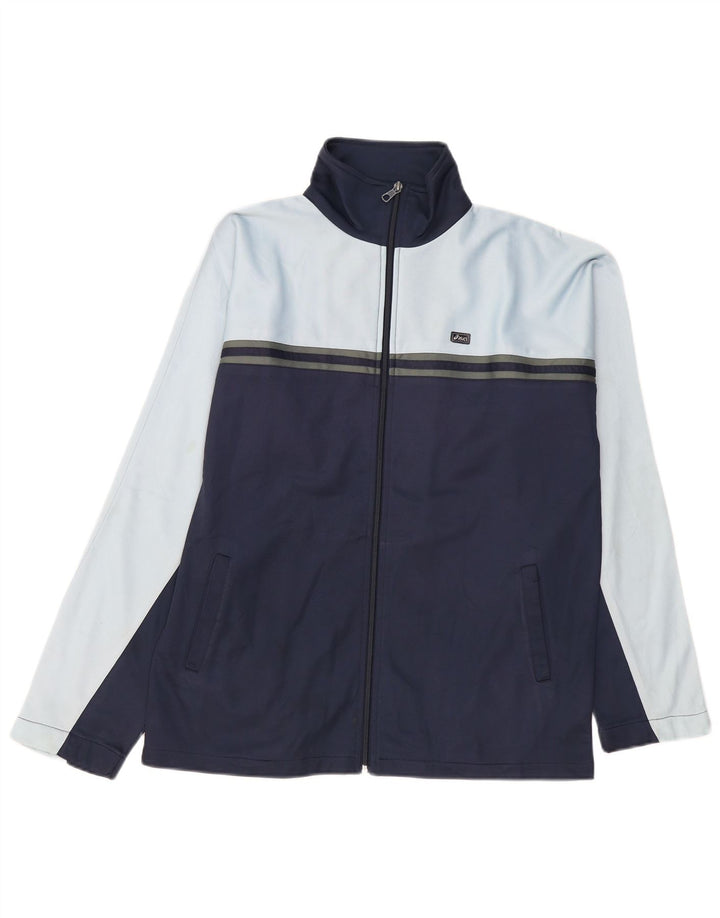 Asics Mens Tracksuit Top Jacket Medium Navy Blue Colourblock