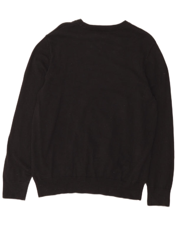 Nautica Mens Crew Neck Jumper Sweater Medium Black Striped Cotton