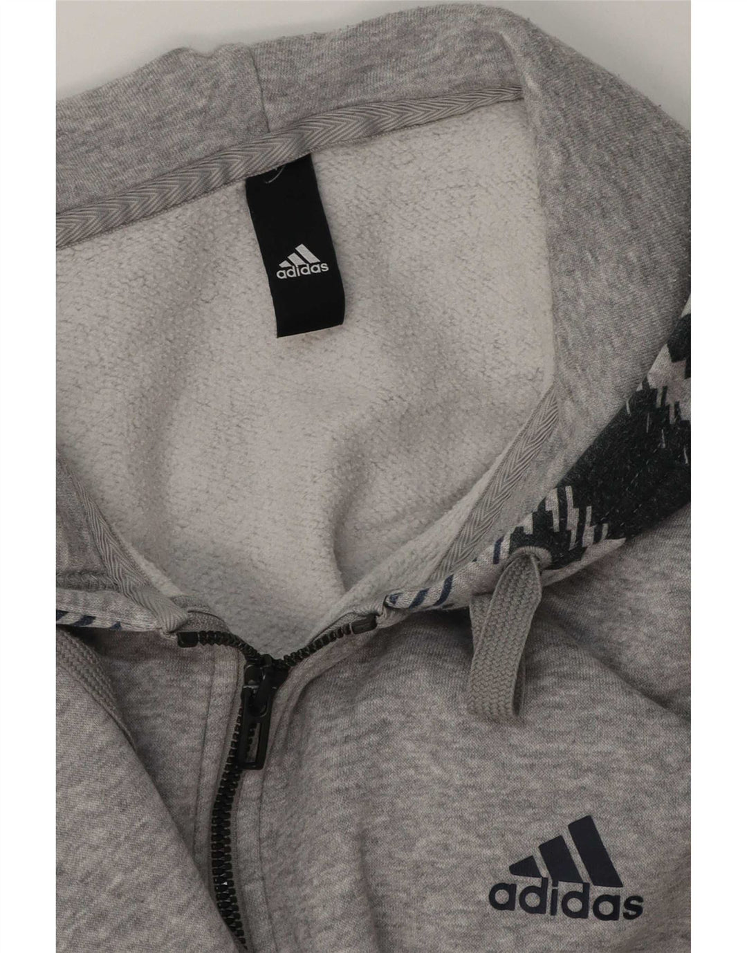 Adidas Mens Zip Hoodie Sweater Large Grey Geometric