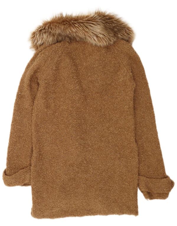 Zara Womens Longline Cardigan Sweater UK 14 Medium Brown Acrylic