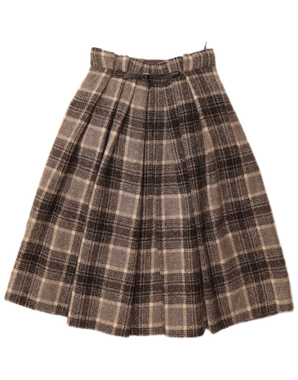 Vintage Womens Pleated A-Line Skirt W26 Small Grey Check