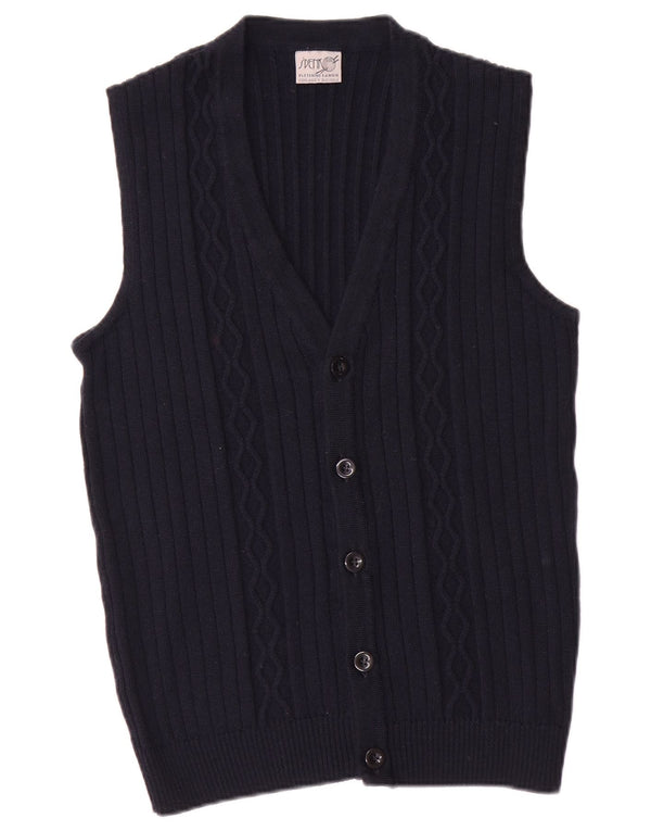 Vintage Mens Sleeveless Cardigan Sweater Small Navy Blue