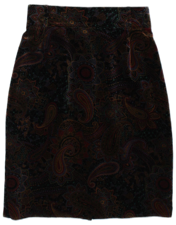 Vintage Damen Samt Bleistiftrock IT 42 Medium W28 Braun Paisley Baumwolle