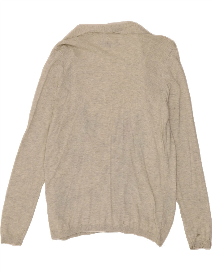 DESIGUAL Womens Graphic V-Neck Jumper Sweater UK 12 Medium Grey Polyamide Vintage Desigual and Second-Hand Desigual from Messina Hembry 