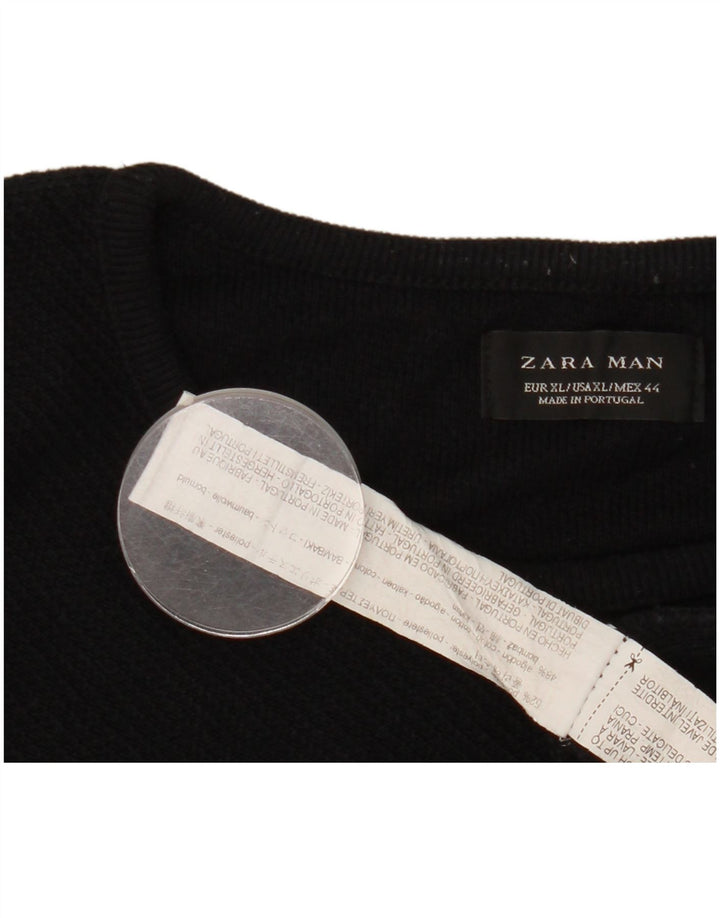 Zara Herren-Pullover mit Rundhalsausschnitt, XL, Schwarz, Polyester