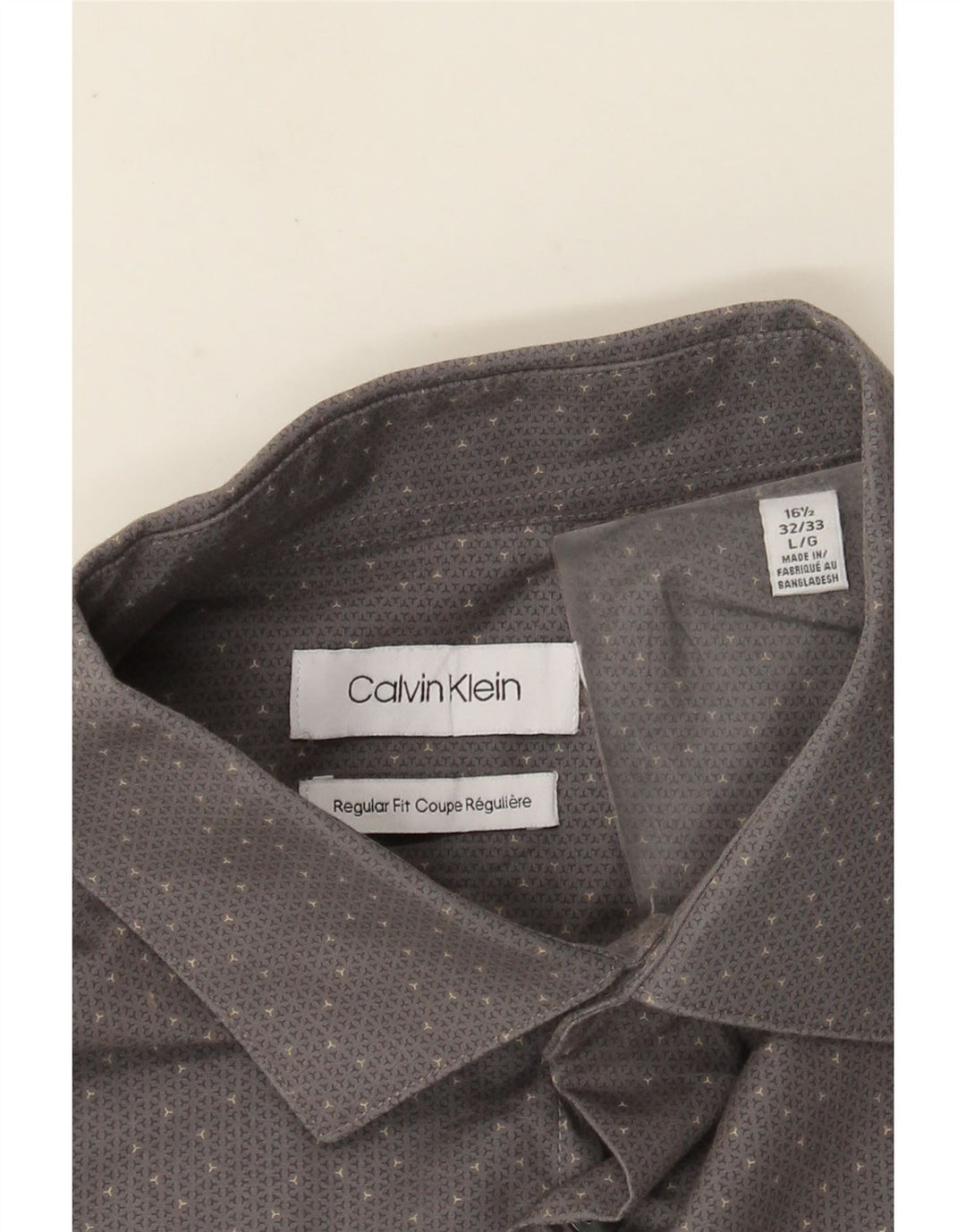 Calvin Klein Mens Regular Fit Shirt Size 16 1/2 Large Grey Spotted Cotton