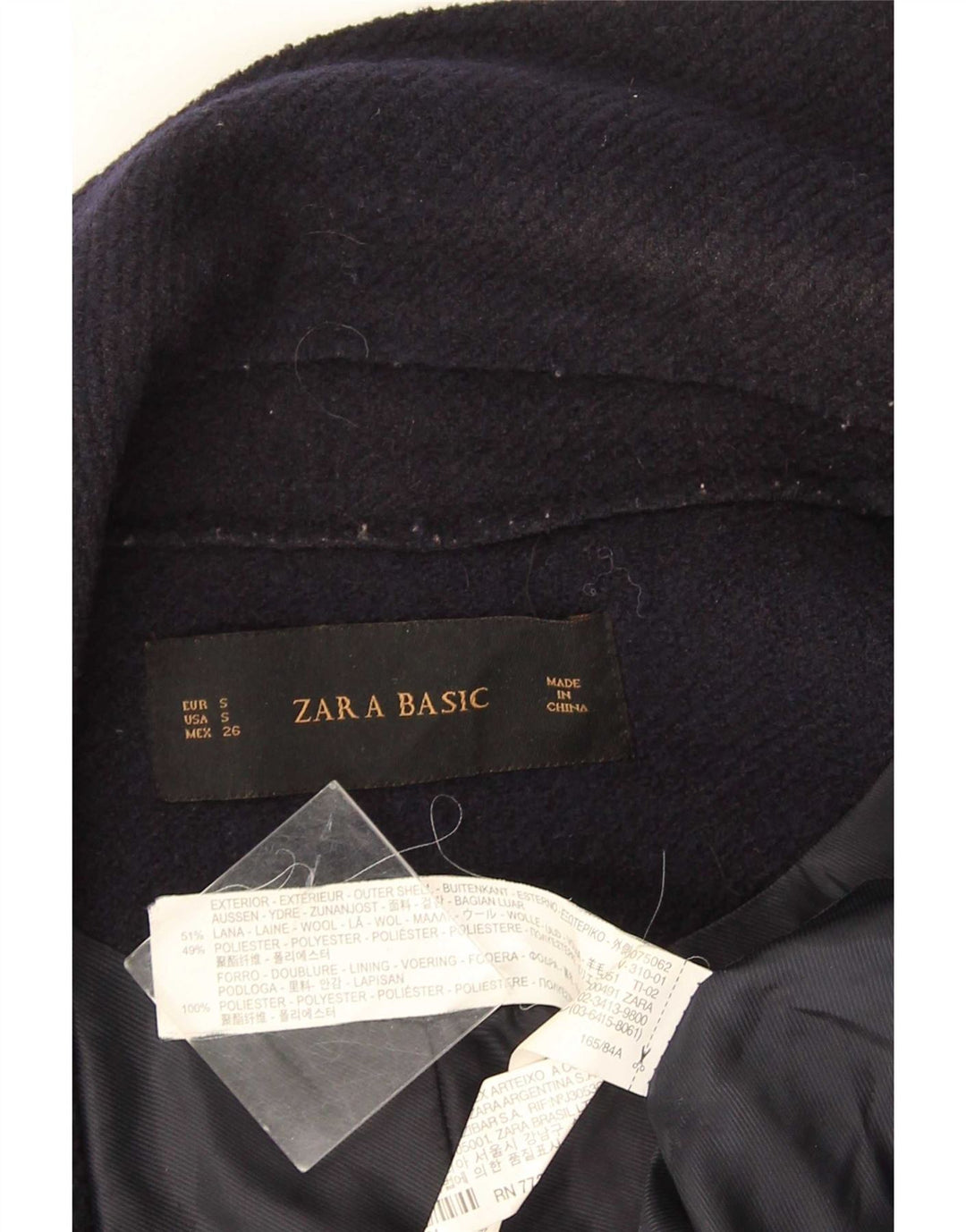 Zara Womens Longline Open Gilet UK 10 Small Navy Blue Wool