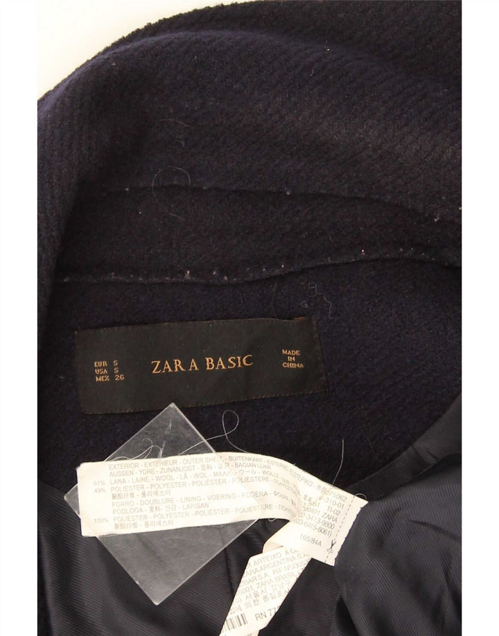 Zara Womens Longline Open Gilet UK 10 Small Navy Blue Wool