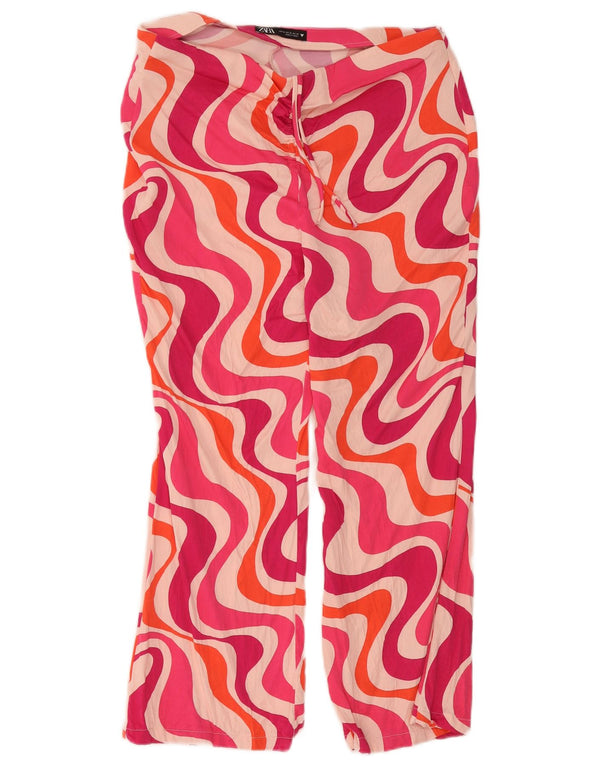 Zara Damen-Hose mit abstraktem Muster, hoher Taille, kurze Hose, XL, W32, L24, Rosa
