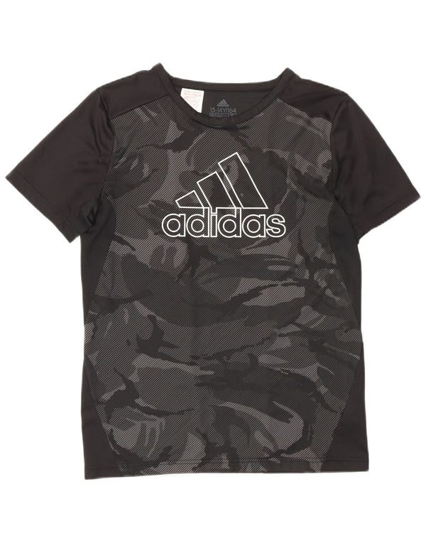 Adidas T-shirt grafica da ragazzo Top 13-14 anni Nera geometrica sportiva