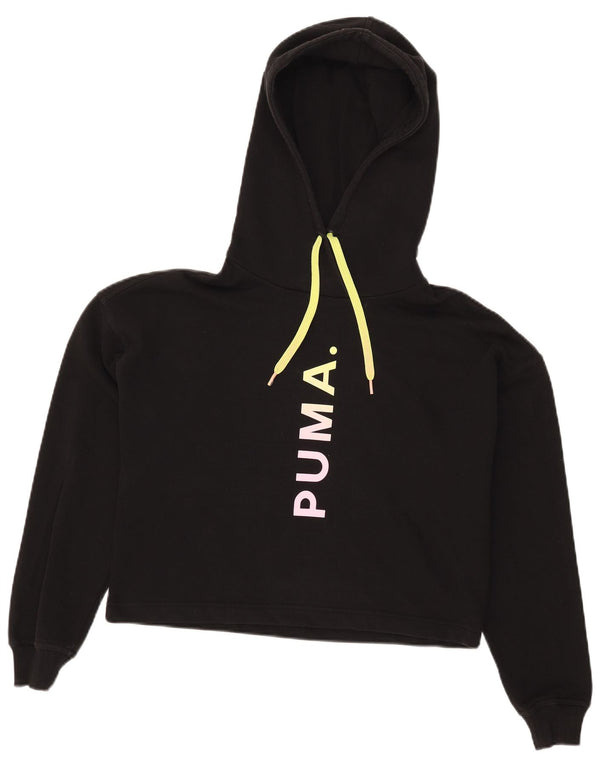 Puma Womens Oversized Crop Graphic Hoodie Jumper UK 6 XS Black Cotton