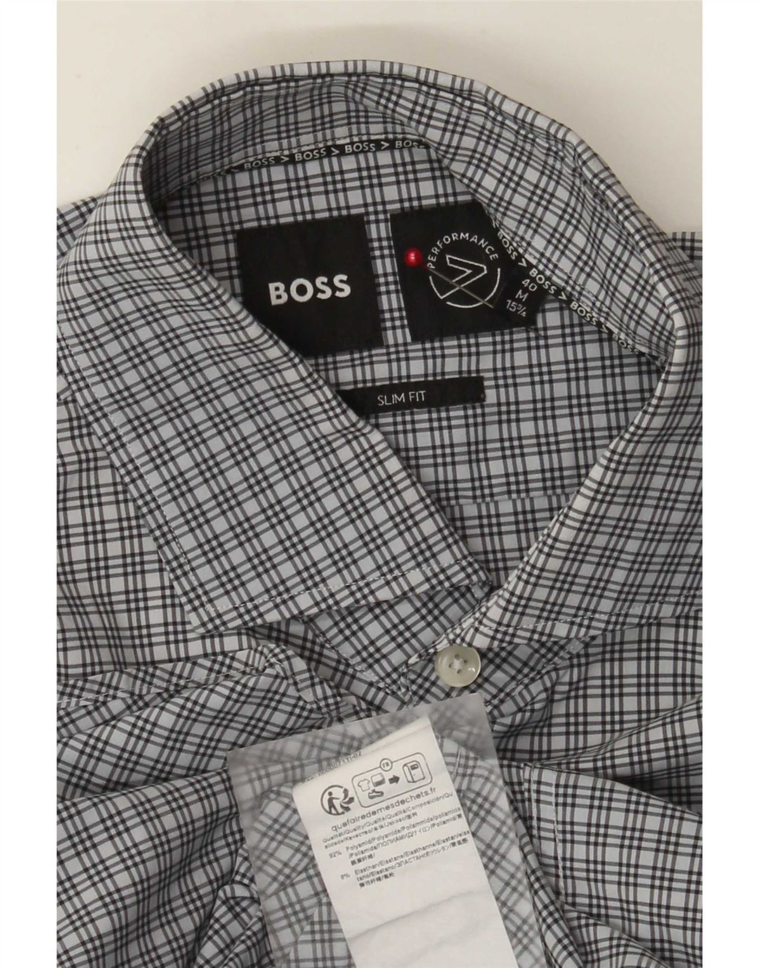Hugo Boss Mens Slim Fit Shirt Size 40 15 3/4 Medium Blue Check Polyamide