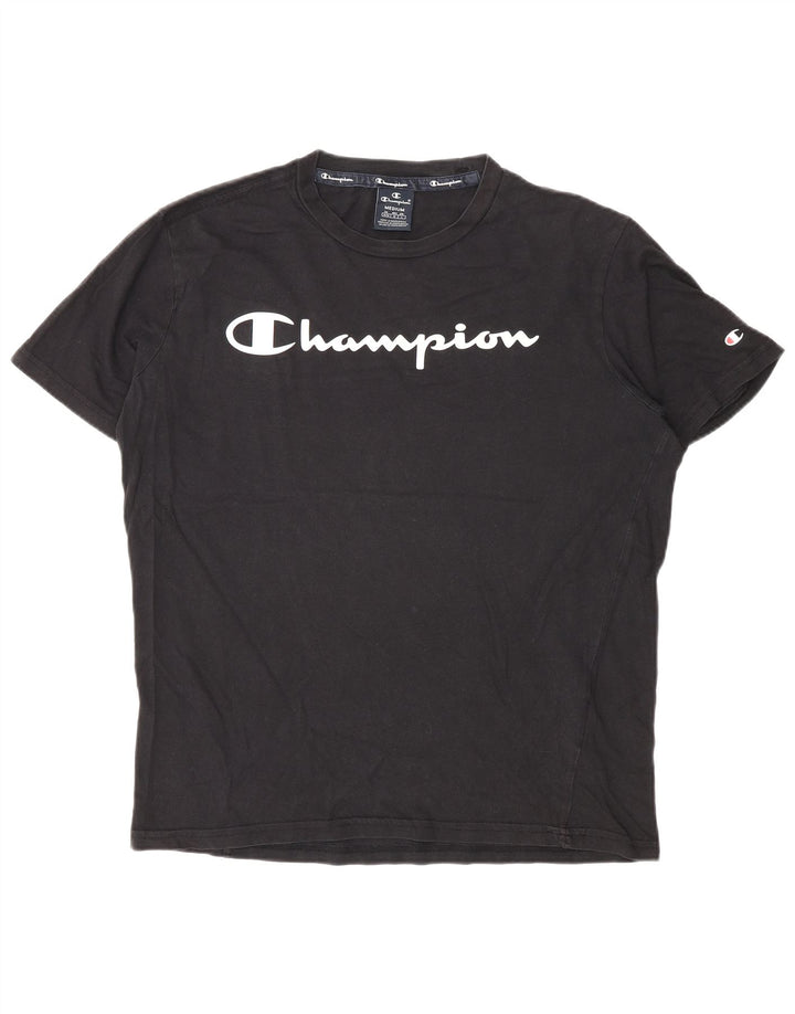Champion Mens Graphic T-Shirt Top Medium Black Cotton