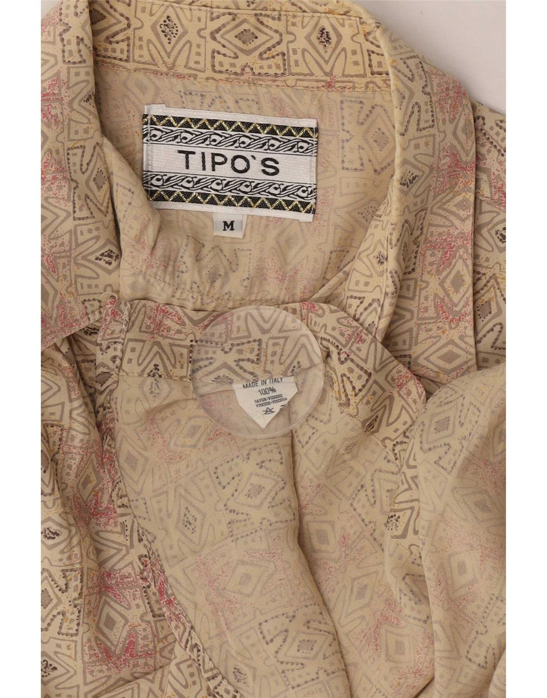 Tipo' S Mens Short Sleeve Shirt Medium Beige Geometric Rayon