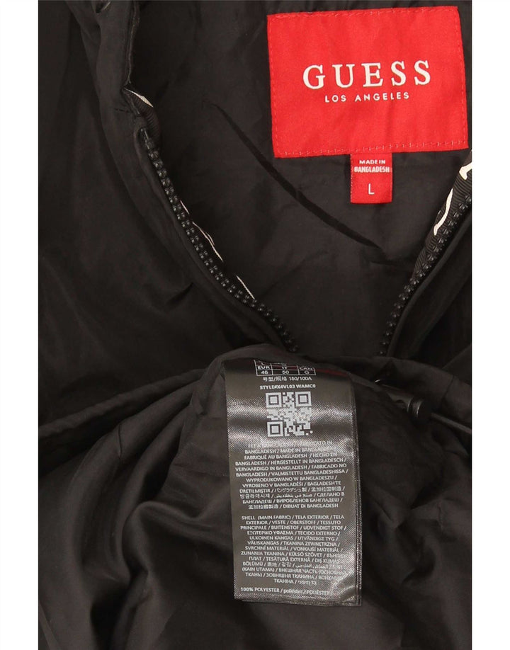 Guess Veste de pluie à capuche pour homme UK 40 Large Noir Polyester