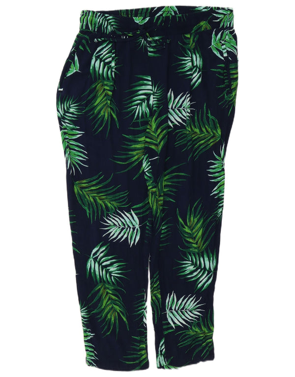 Marks & Spencer Womens Casual Trousers UK 14 Large W34 L28 Navy Blue Floral