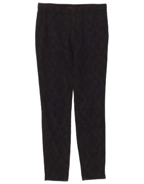Zara Womens Slim Chino Trousers XS W24 L28 Black Floral Cotton
