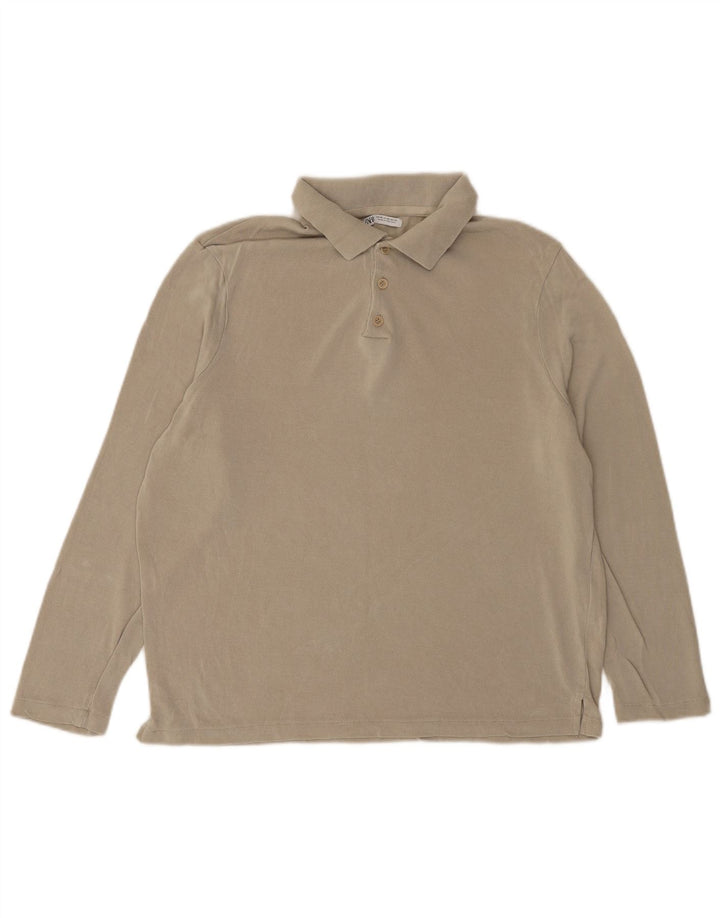 Zara Mens Long Sleeve Polo Shirt Medium Grey