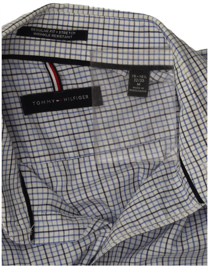Tommy Hilfiger Mens Regular Fit Shirt Size 15 1/2  Medium Blue Check Cotton