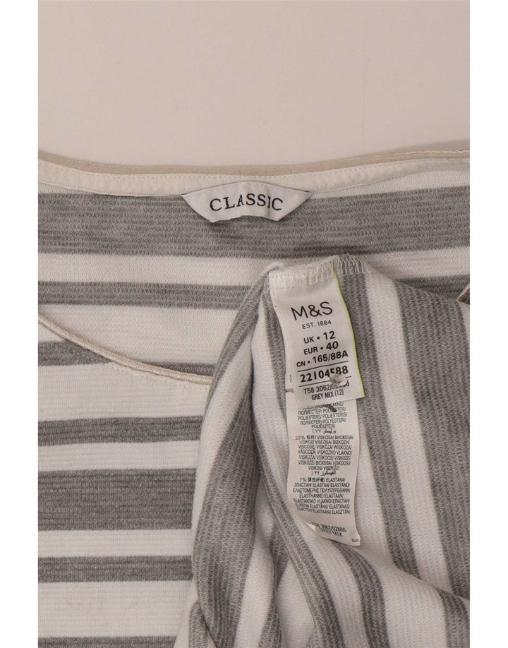 Marks & Spencer Top da donna manica 3/4 UK 12 Poliestere a righe grigio medio