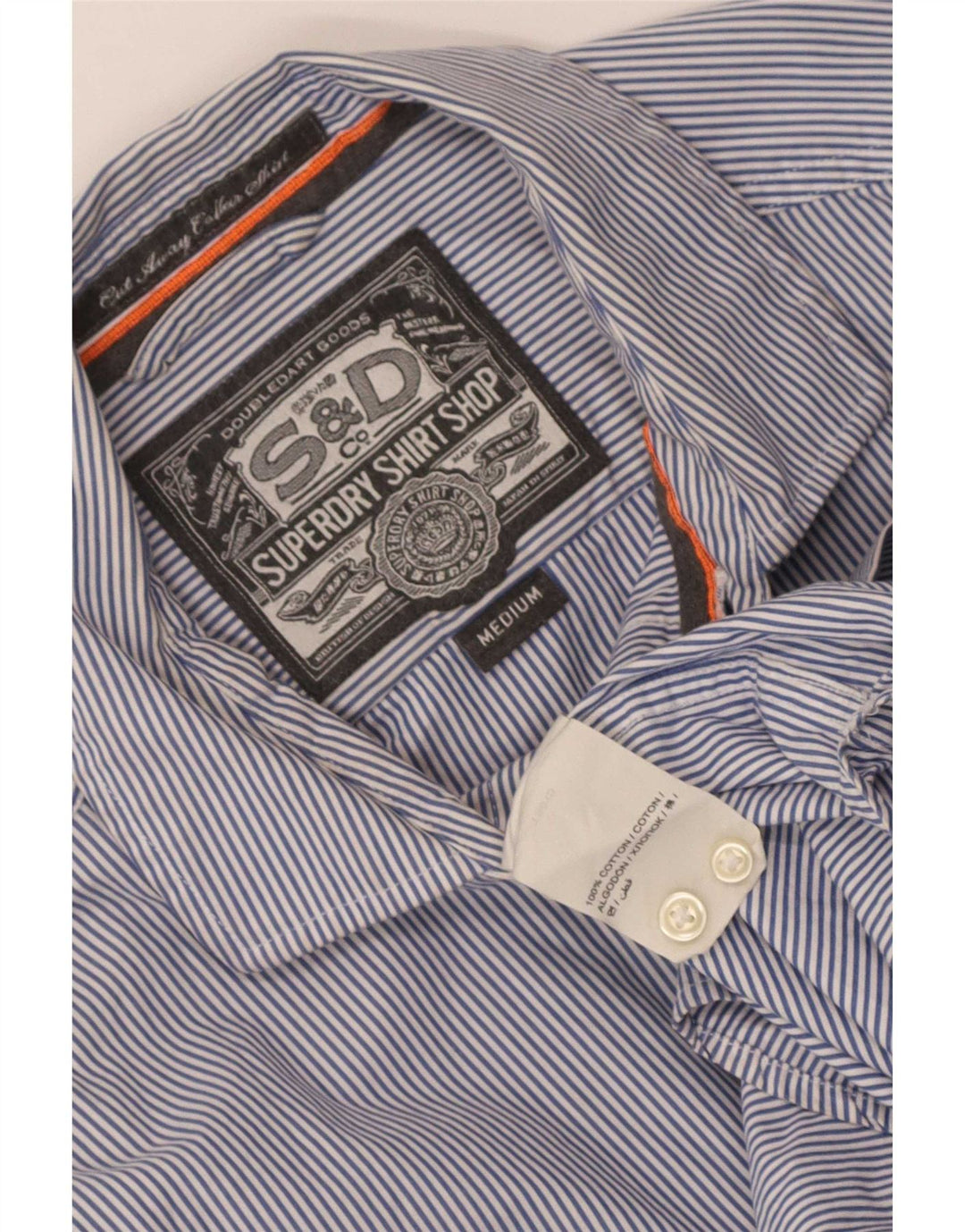 Camisa masculina Superdry algodão risca de giz azul médio