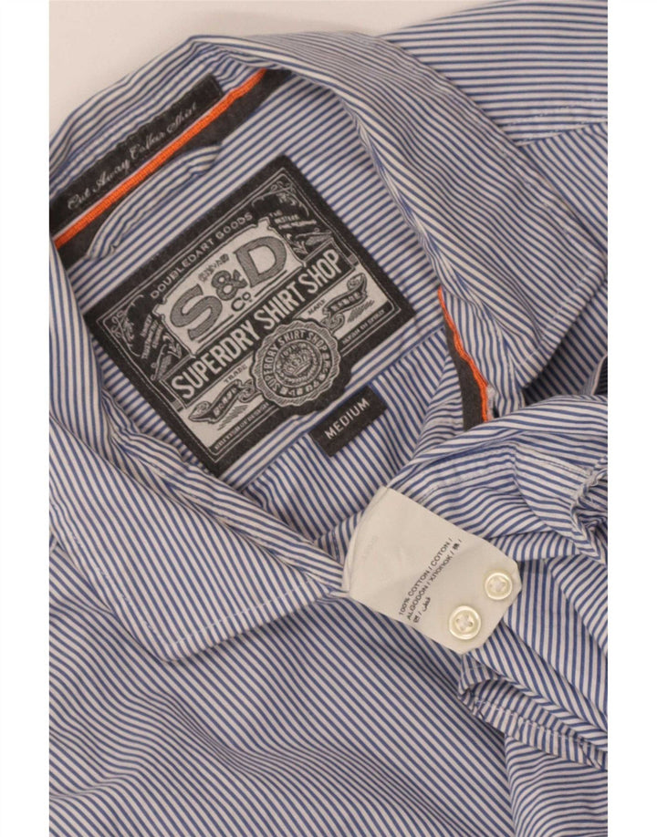 Camisa masculina Superdry algodão risca de giz azul médio