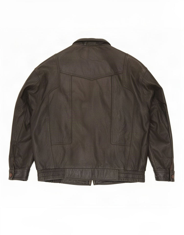 Vintage Herren Lederjacke IT 56 3XL Schwarz