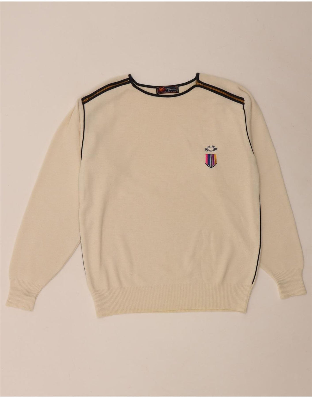 Il Granchio Mens Crew Neck Jumper Sweater Medium Off White Wool